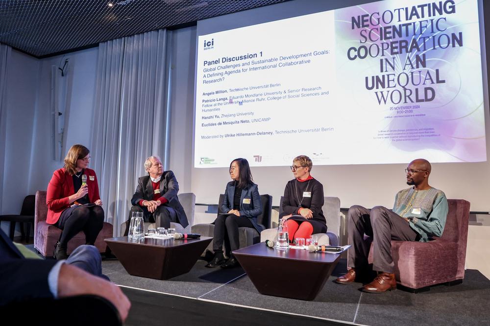 The first panel of the conference: "Global Challenges and Sustainable Development  Goals: A Defining Agenda for International Collaborative Research?"