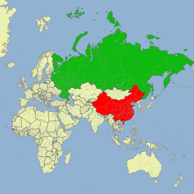 Russland und China auf der Weltkarte © STEPMAP